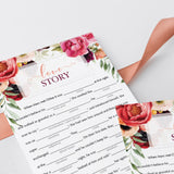 burgundy bridal shower love story madlibs game