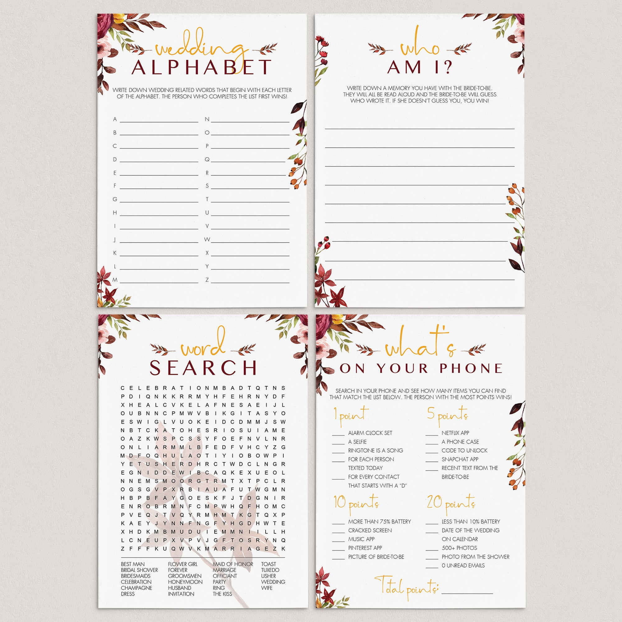 Falling In Love Wedding Shower Games Bundle Instant Download by LittleSizzle