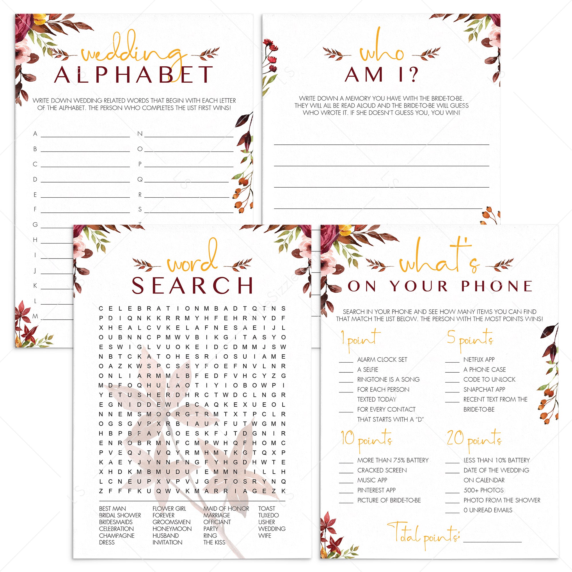 Falling In Love Wedding Shower Games Bundle Instant Download by LittleSizzle