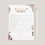 Autumn Baby Shower Games Printable Keepsakes