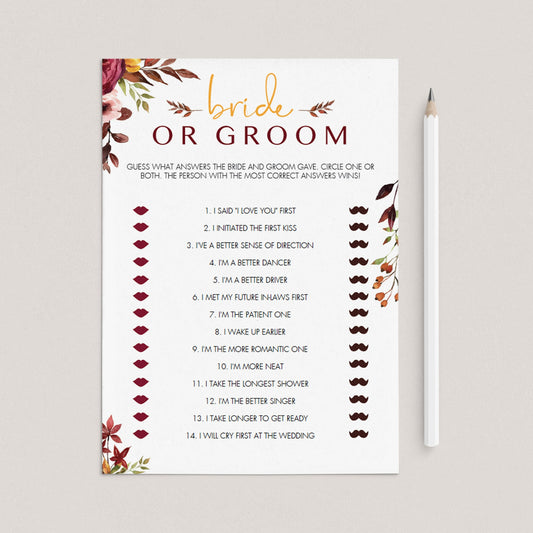 Bride or groom bridal shower game template red floral by LittleSizzle