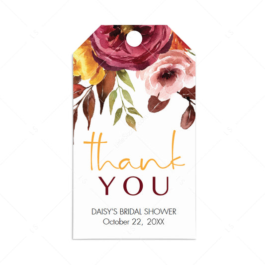 Autumn Bridal Shower Favor Tag Template Instant Download