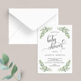 Calligraphy Baby Shower Invitation Template with Green Olive Branch