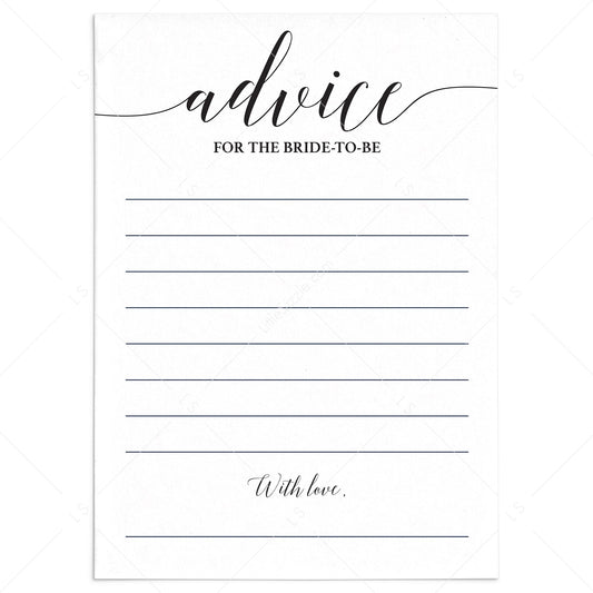 Elegant Bridal Shower Advice Card Printable by LittleSizzle