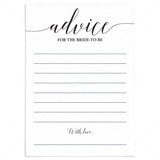 Elegant Bridal Shower Advice Card Printable by LittleSizzle