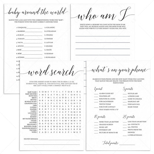 Calligraphy Baby Shower Games Pack Download by LittleSizzle