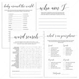 Calligraphy Baby Shower Games Pack Download by LittleSizzle