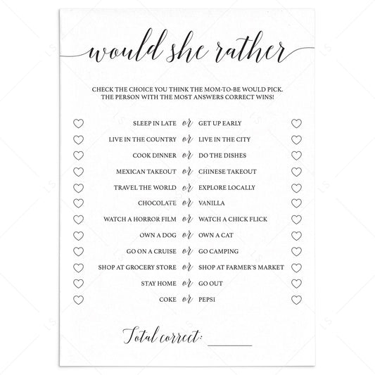 Would she rather baby shower game by LittleSizzle