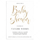 Gold glitter baby shower invitation template download by LittleSizzle