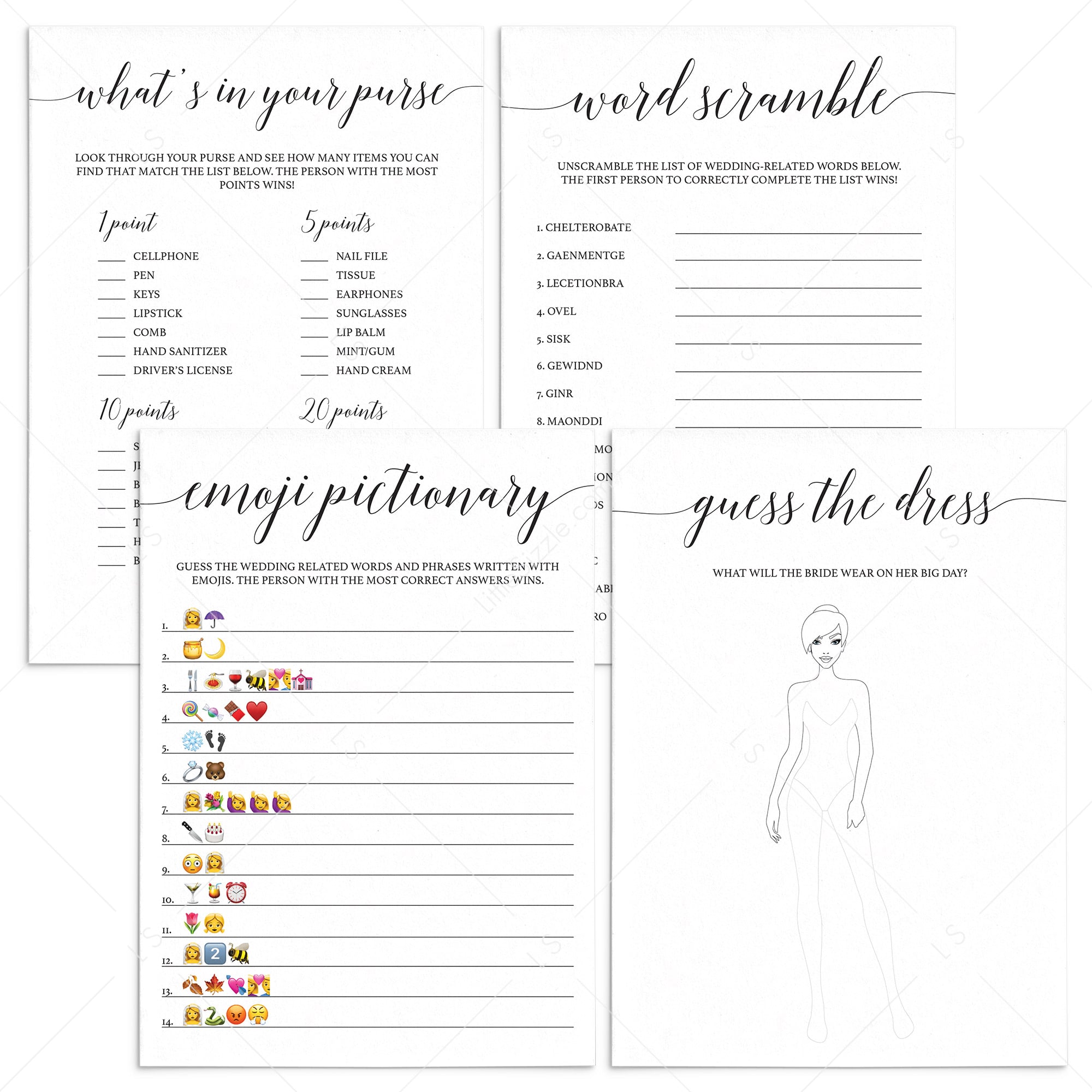 Black and White Bridal Shower Games Bundle Printable by LittleSizzle