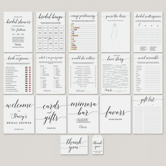 Minimalist Bridal Shower Bundle Black & White Calligraphy by LittleSizzle