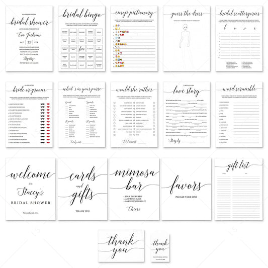 Minimalist Bridal Shower Bundle Black & White Calligraphy by LittleSizzle
