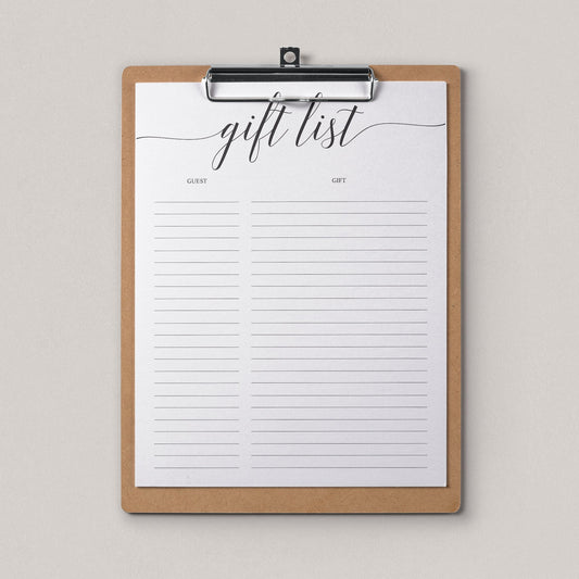 Simple Gift List Printable Calligraphy Font