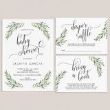 Editable Baby Shower Invitation Bundle Greenery Olive Leaves