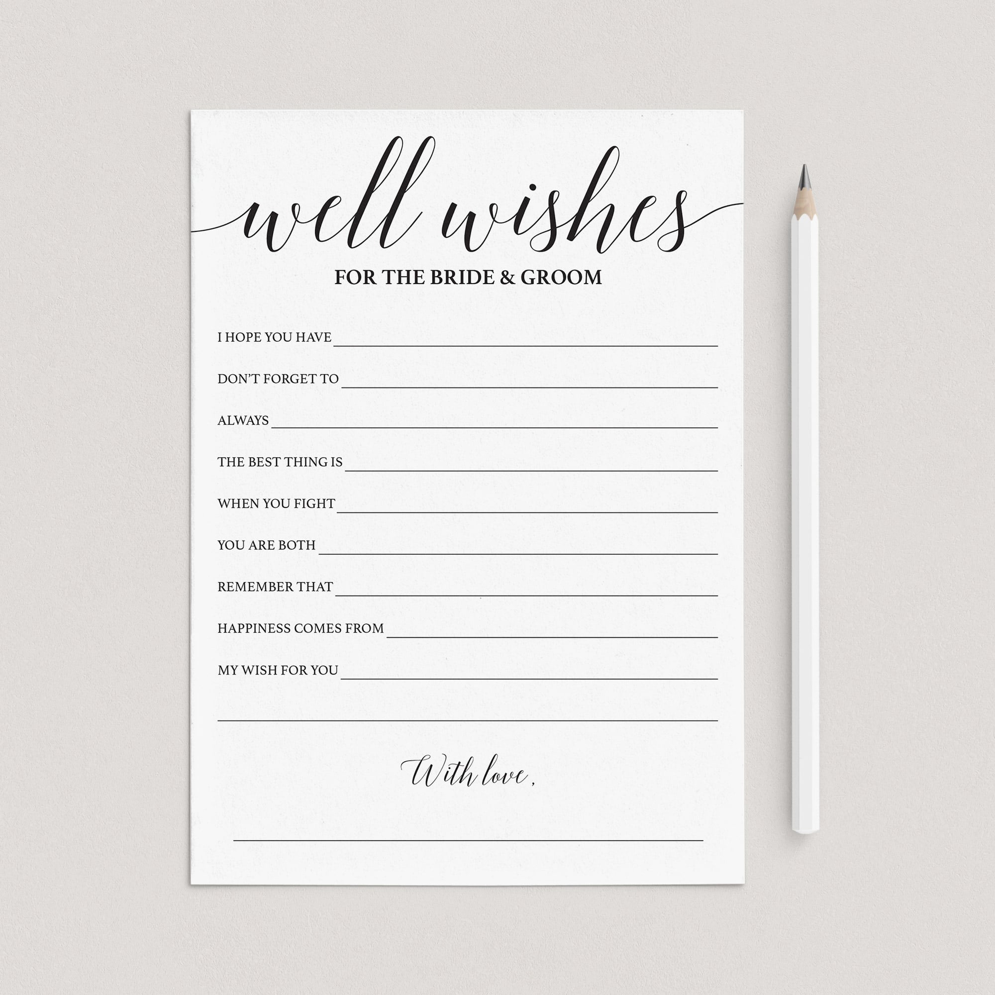 Calligraphy Wedding Well Wishes Card Printable by LittleSizzle