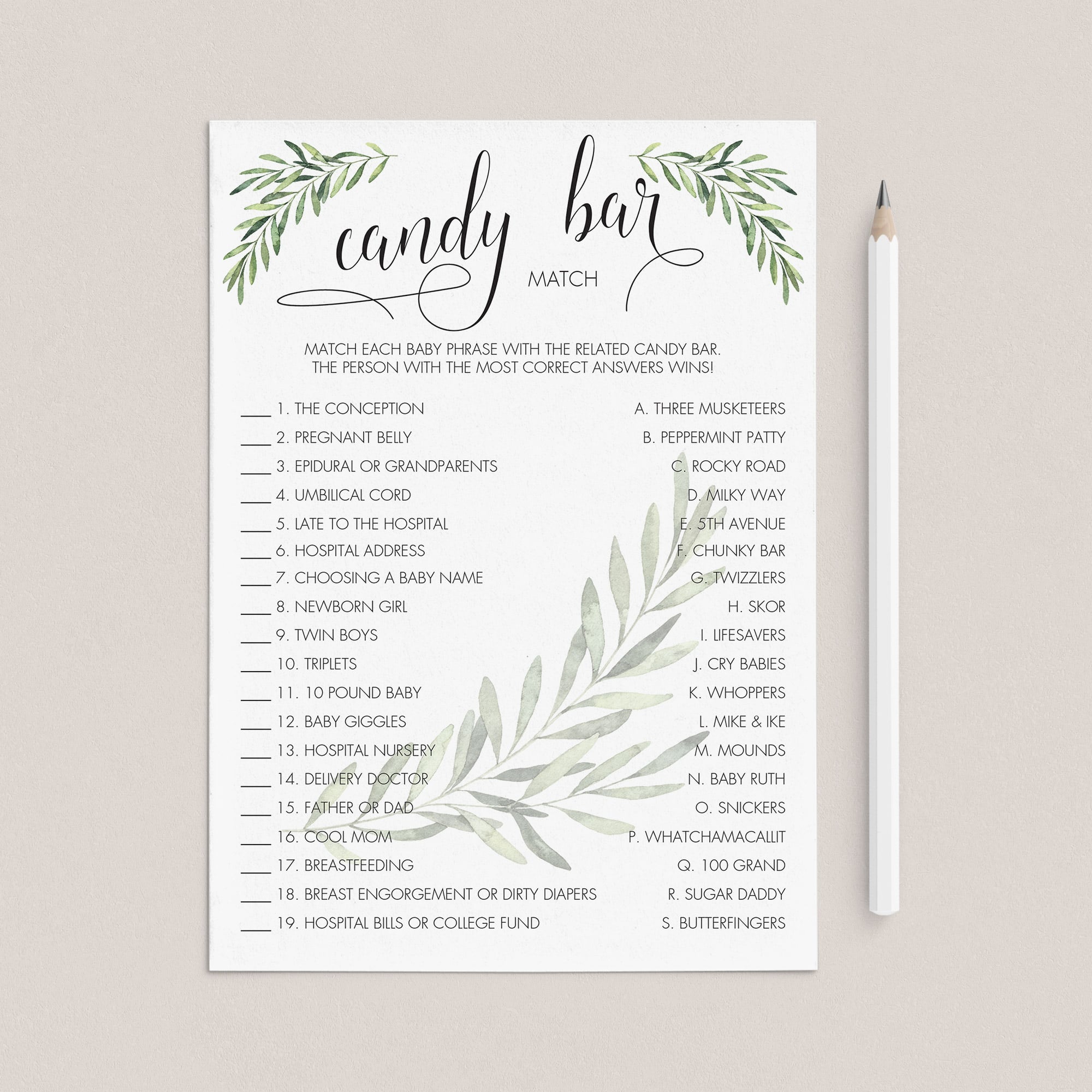 Candy Bar Game Printable for Neutral Baby Shower by LittleSizzle