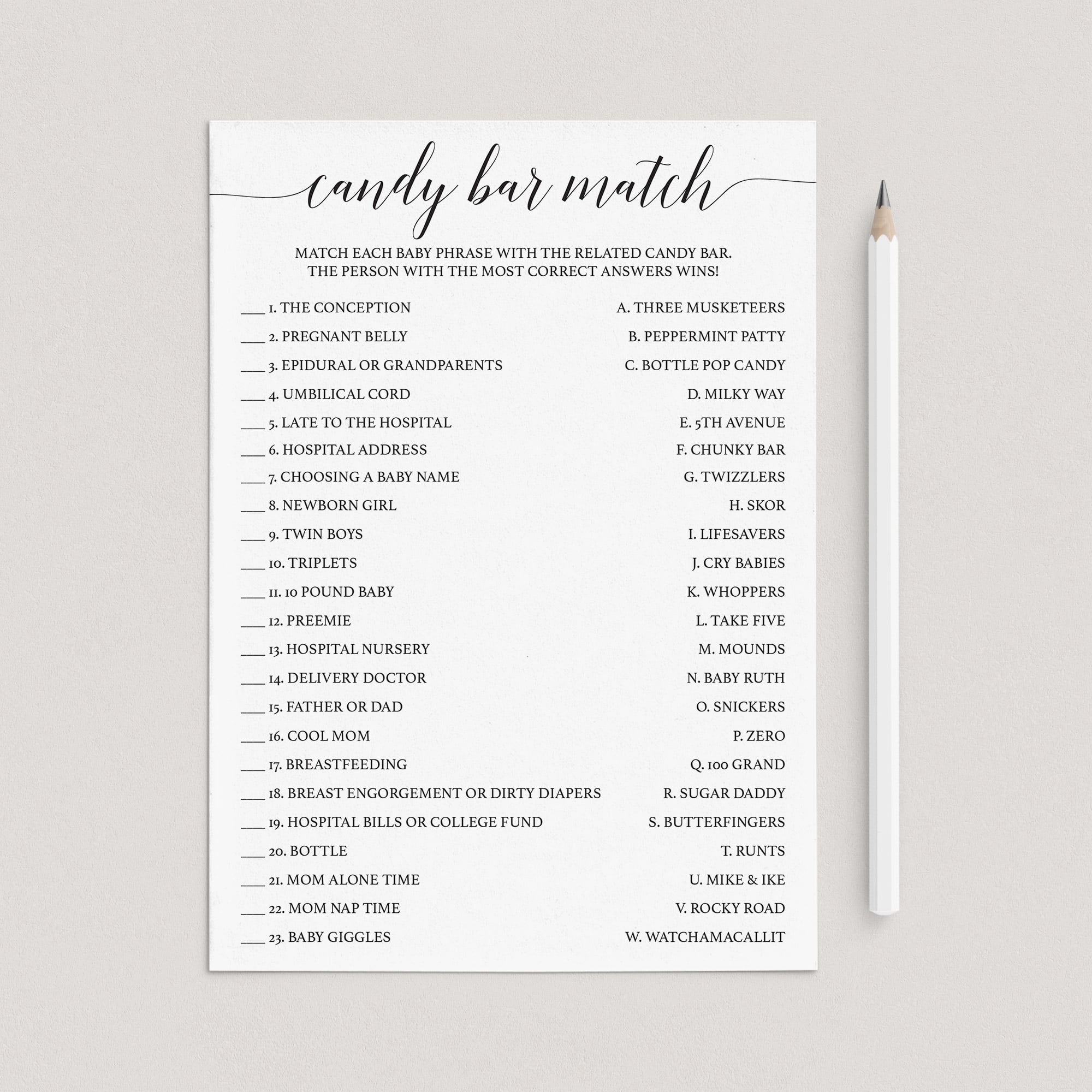 Candy match baby shower game download by LittleSizzle
