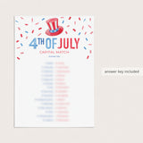 4th of July Game US Capital Match with Answers