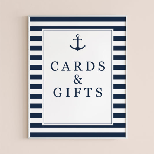 Printable cards and gifts sign for nautical themed party by LittleSizzle
