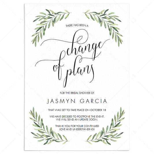 Change of Plans Announcement Template Greenery by LittleSizzle