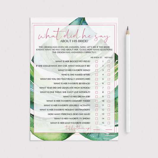 pink and green bridal shower games for tropical party