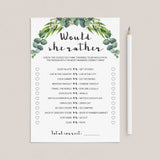 green bridal party would she rather game cards instant download