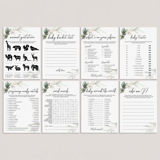 Greenery and Gold Baby Games Pack Printable DIY by LittleSizzle