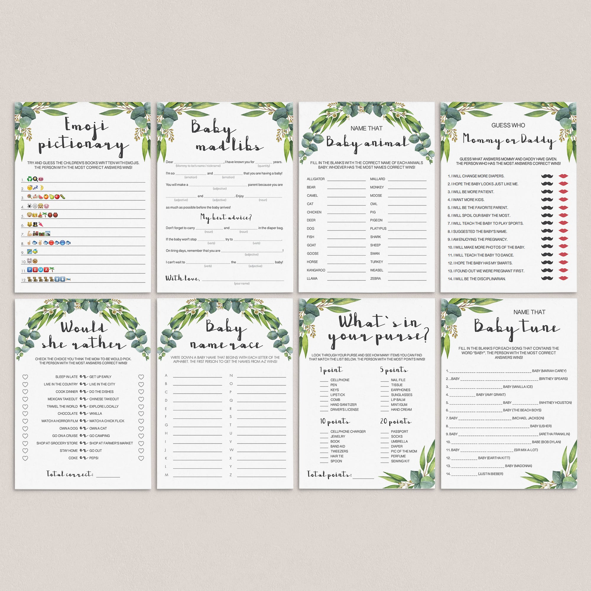 Modern chic baby shower games bundle printable by LittleSizzle