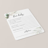 Greenery and Gold Foil Wishes for Baby Cards Printable