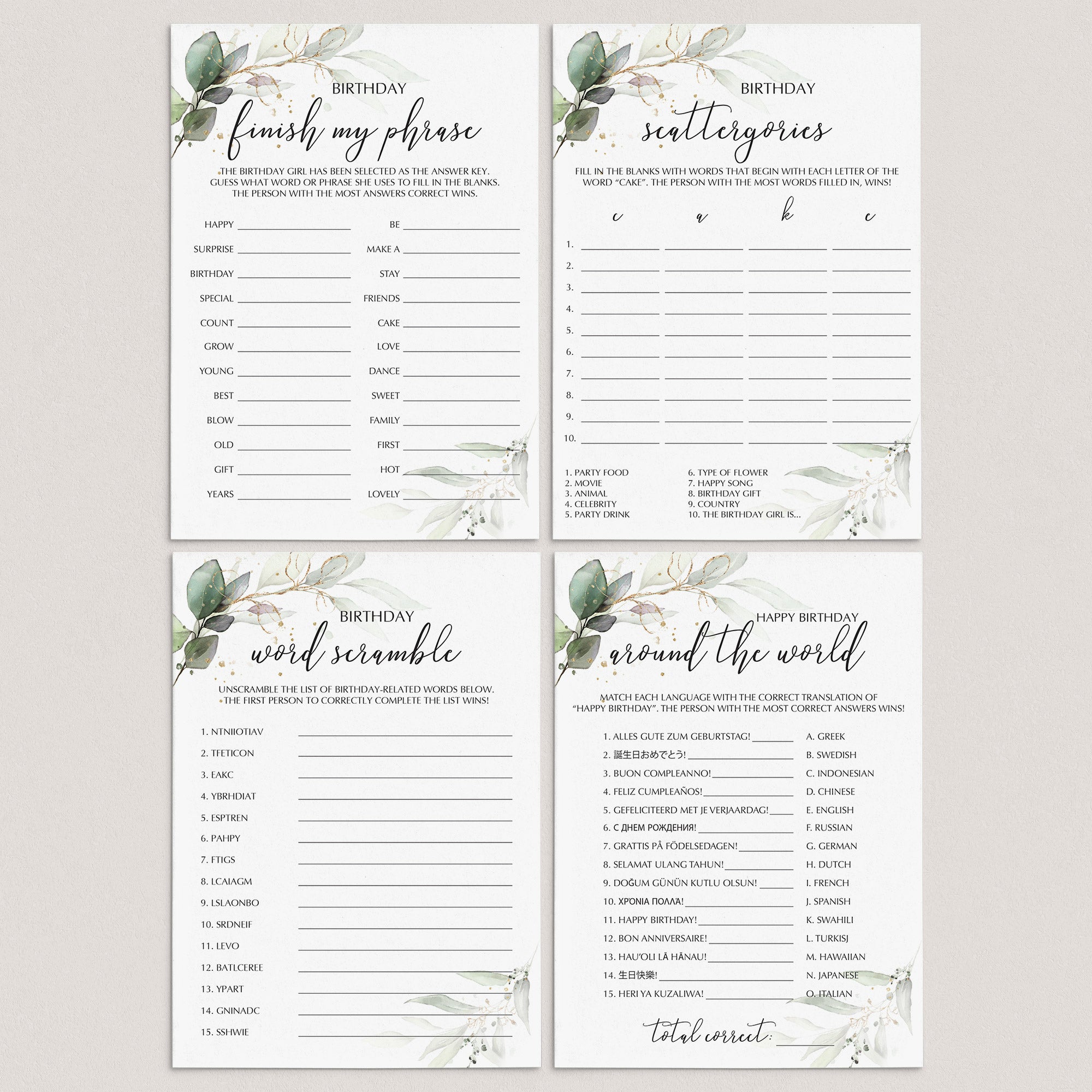 Modern Chic Birthday Party Games Bundle for Her Printable by LittleSizzle