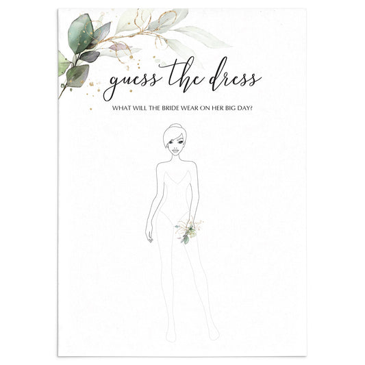 Green and Gold Bridal Shower Game Guess The Dress Printable by LittleSizzle