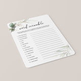 Chic Wedding Word Scramble Game Printable