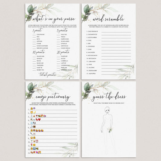Green Foliage Bridal Shower Games Bundle Printable by LittleSizzle