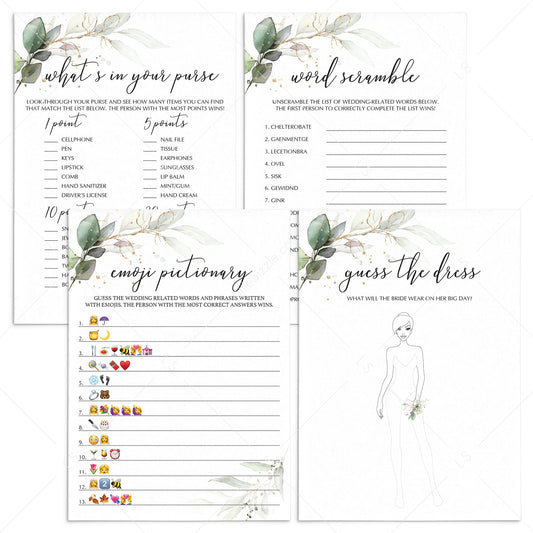 Green Foliage Bridal Shower Games Bundle Printable by LittleSizzle