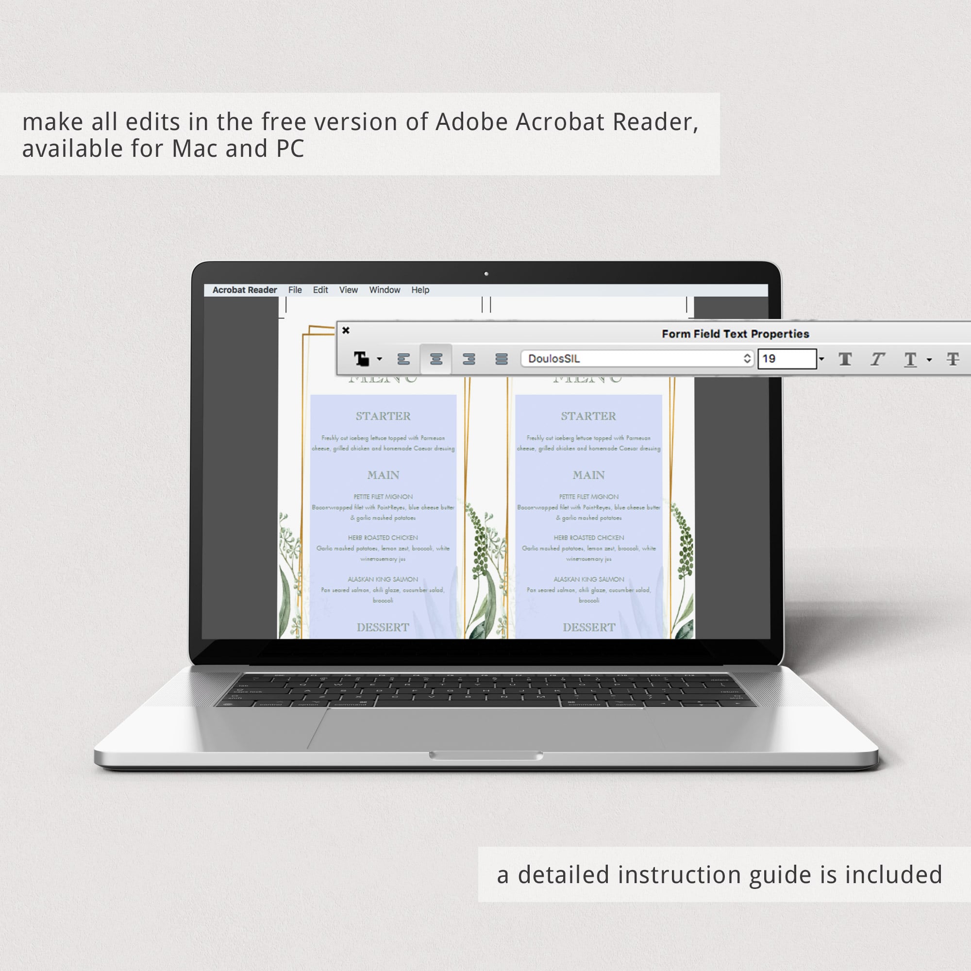 Green and gold dinner party menu cards by LittleSizzle