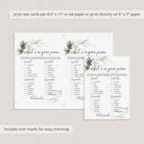 What's In Your Purse Game Printable Greenery and Gold Theme