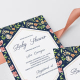 Navy and Pink Baby Shower Invite and Inserts PDF Templates