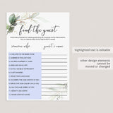 Green and Gold Party Game Find The Guest Template