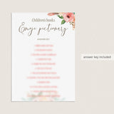 Floral Baby Shower Game Emoji Pictionary Printable