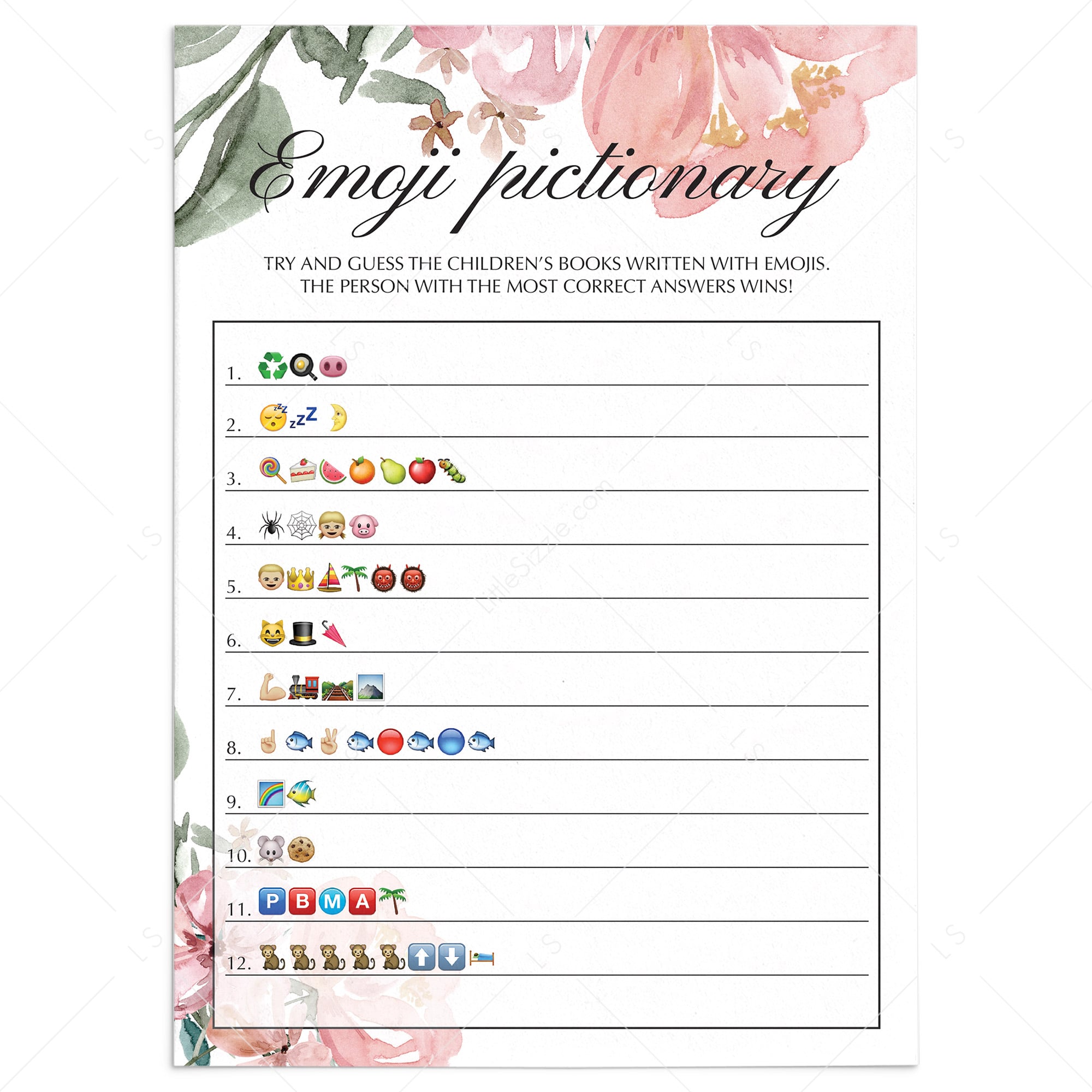 Gender Neutral Emoji Pictionary Baby Shower Game by LittleSizzle