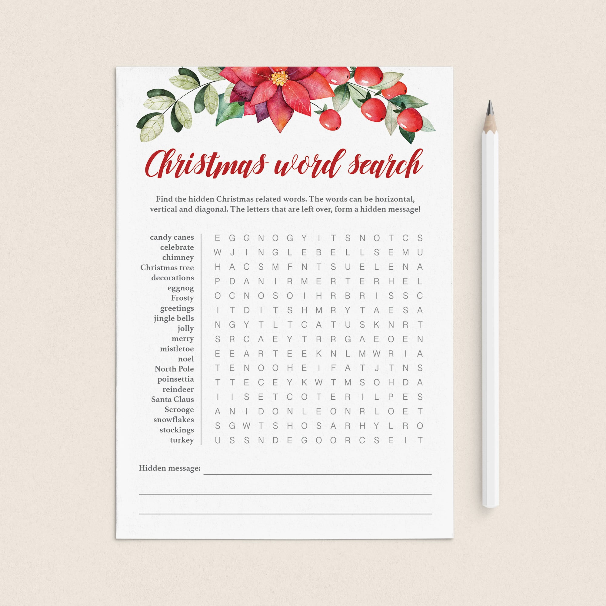 Christmas Word Search Holiday Party Game Printable by LittleSizzle