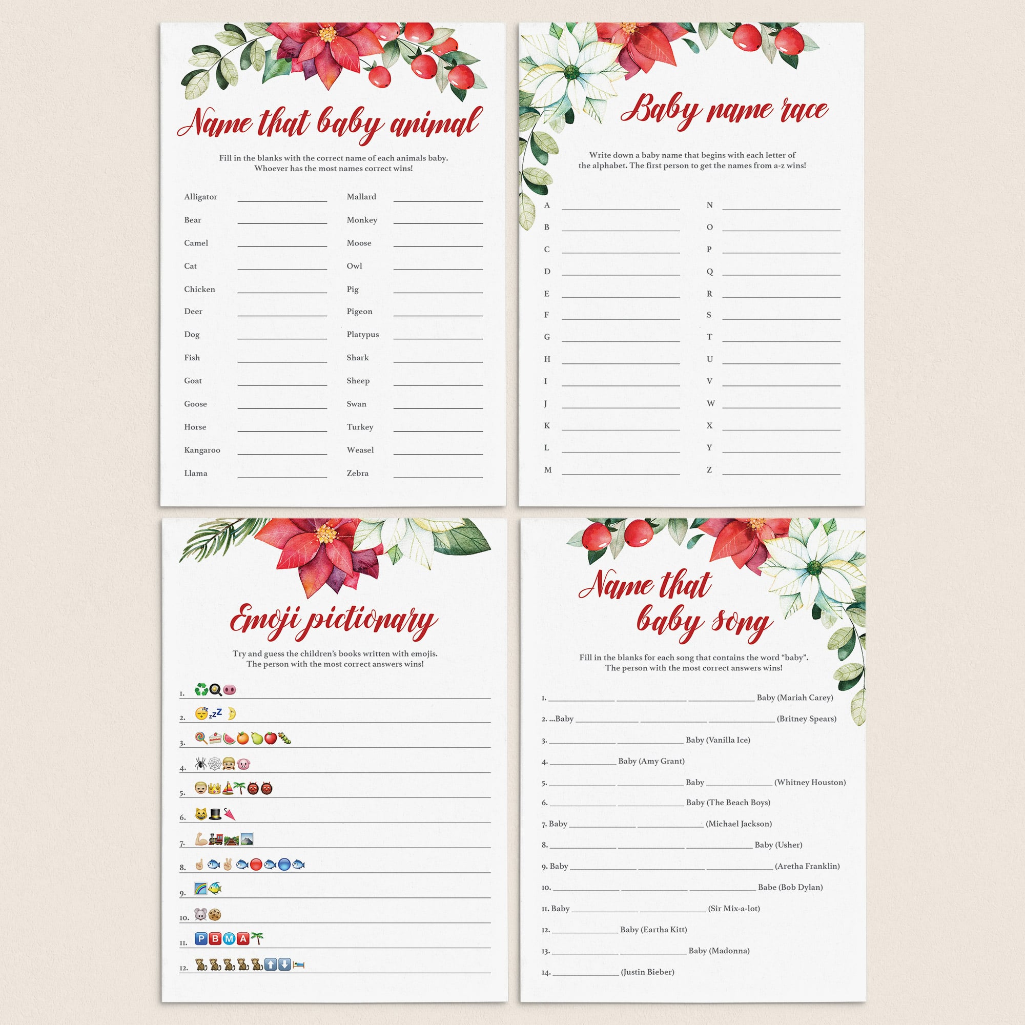 Red And Green Baby Shower Games Package Printable by LittleSizzle