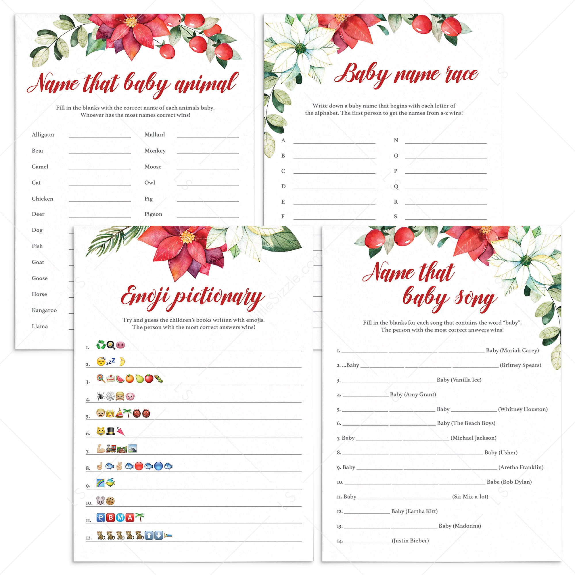 Red And Green Baby Shower Games Package Printable by LittleSizzle