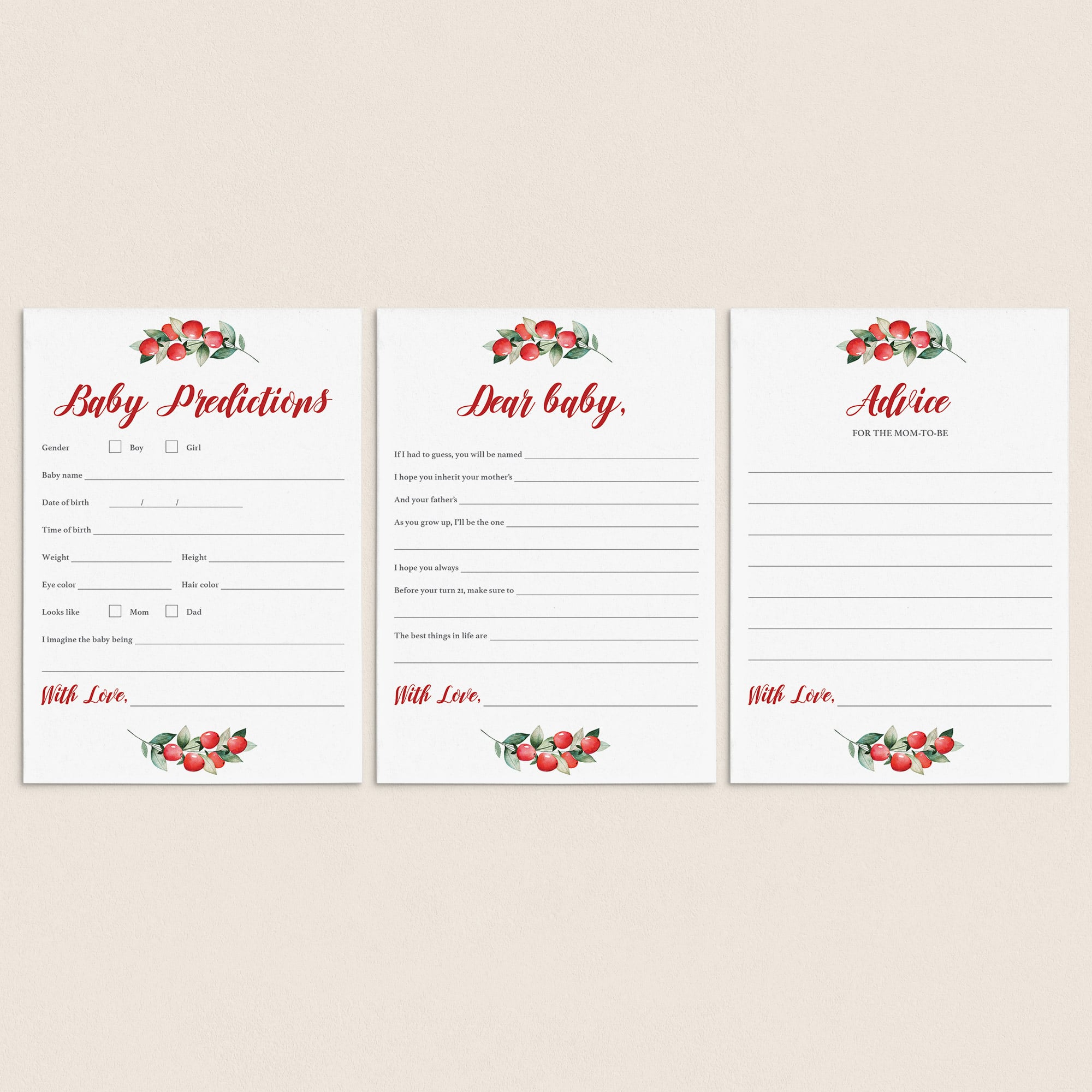 Red and Greenery Baby Shower Keepsakes for the Mom-To-Be by LittleSizzle