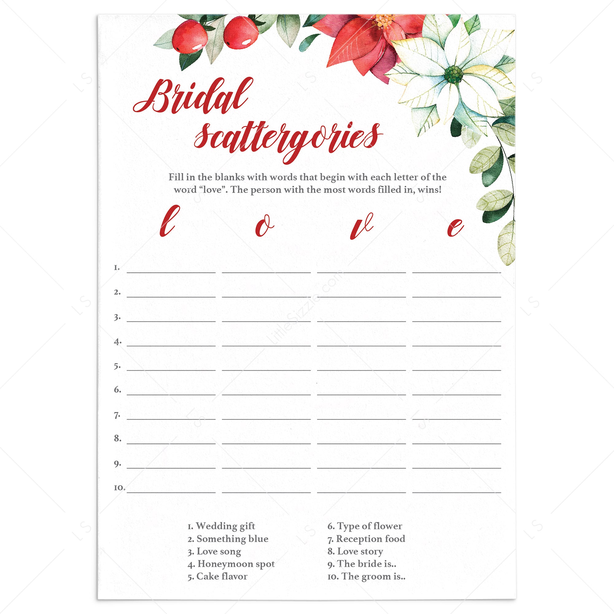 Fun Christmas Bridal Shower Game Printable by LittleSizzle