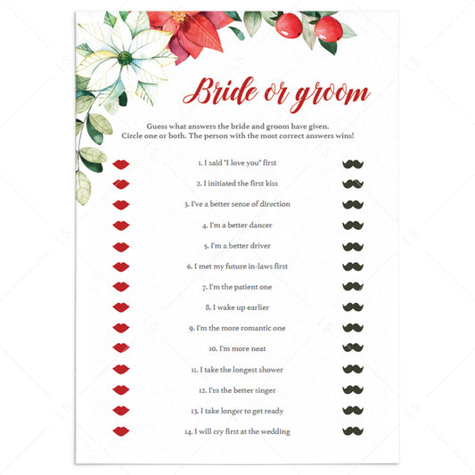 Guess Who Bride or Groom Quiz Template With Poinsettia Flowers by LittleSizzle