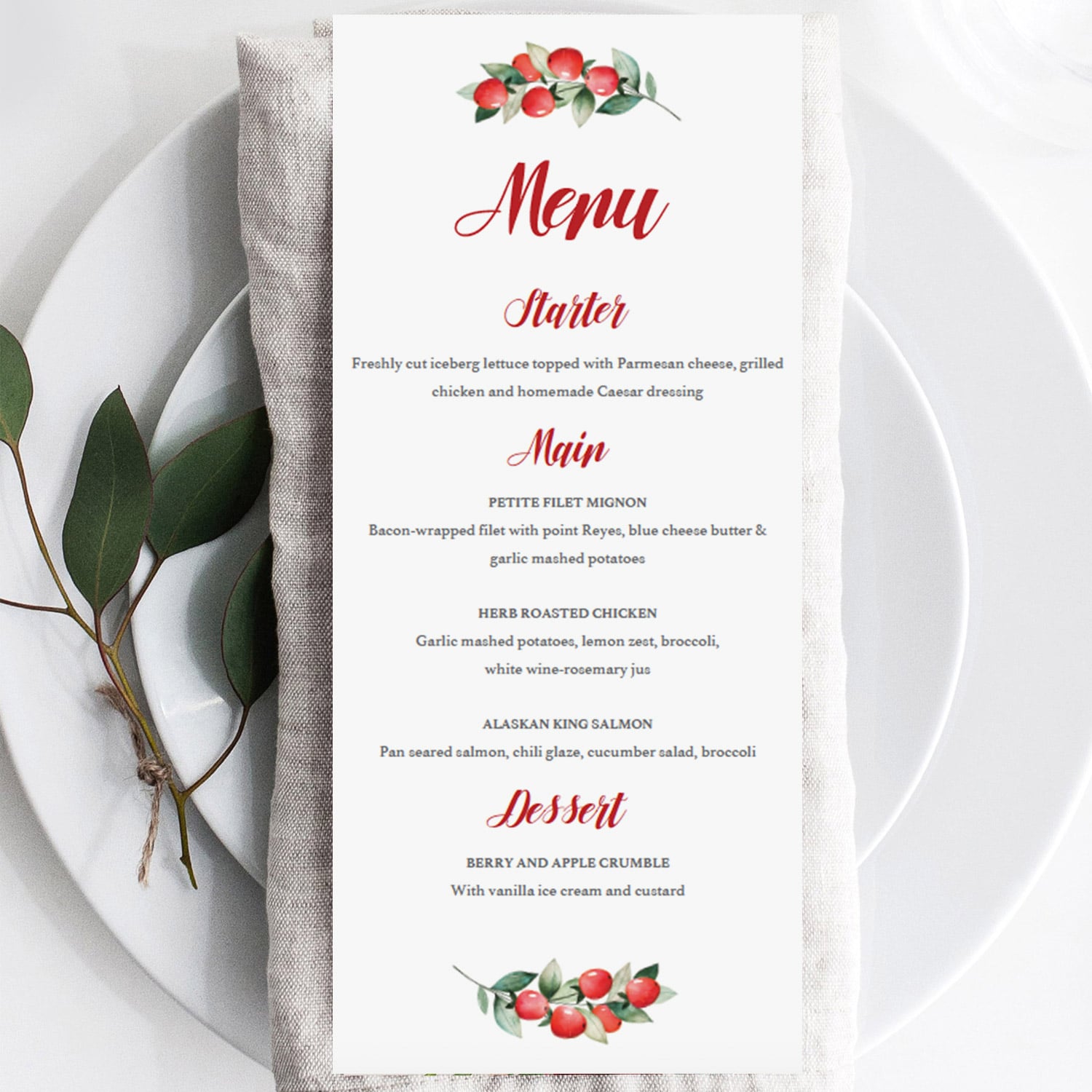 Christmas Dinner Menu Template DIY by LittleSizzle