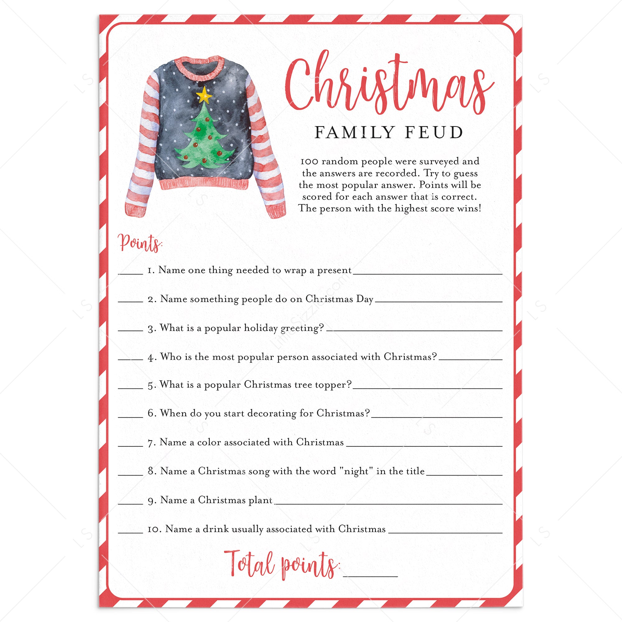 Family Feud Christmas Game Printable | Ugly Sweater Party Games – LittleSizzle family-feud-christmas-game-printable-ugly-sweater-party-games-littlesizzle