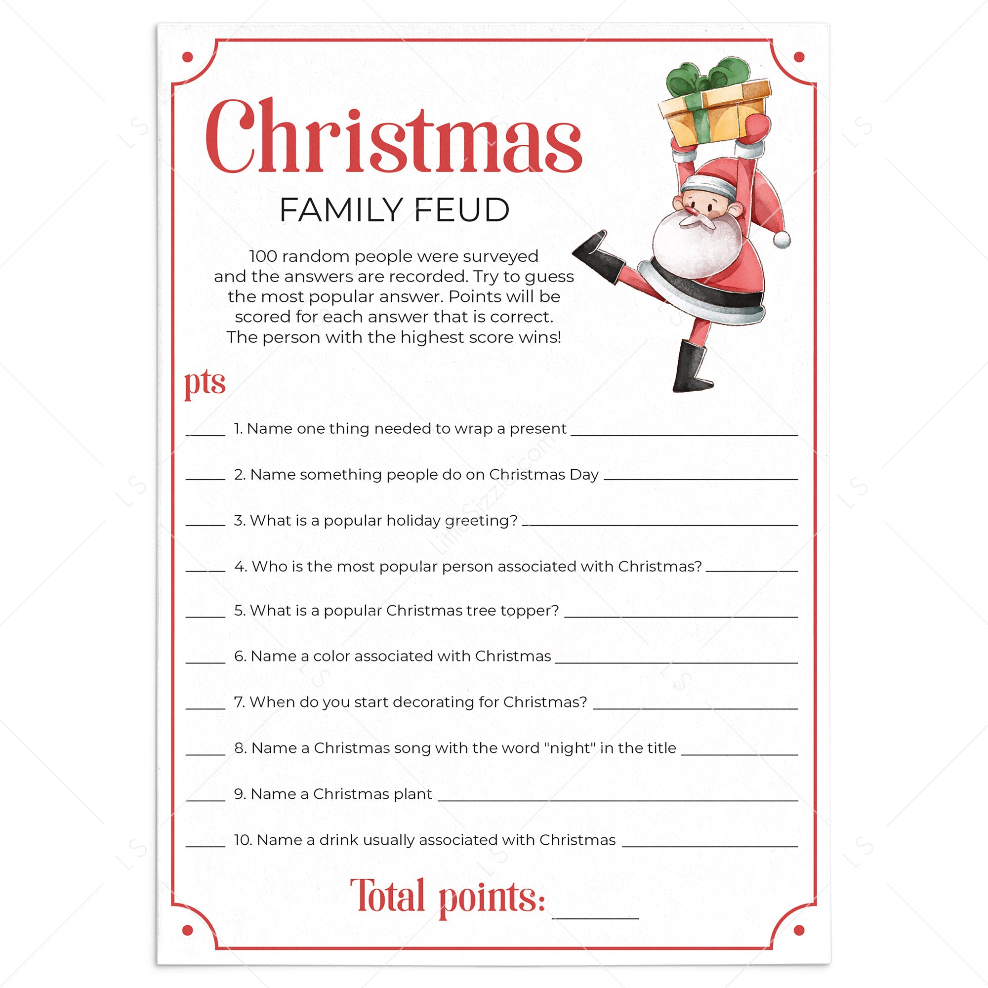 Printable Family Feud Christmas Game by LittleSizzle