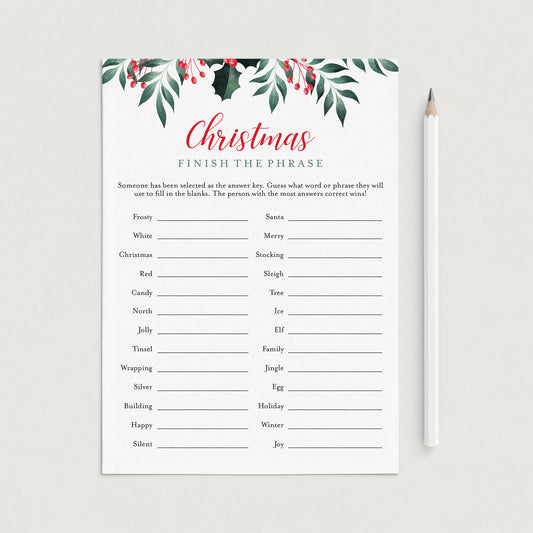 Holiday Game For Groups Printable Finish My Phrase by LittleSizzle